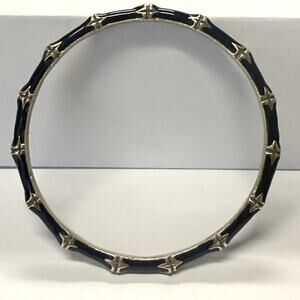 Vintage KJL Black Enamel Bamboo Bangle Bracelet Gold-Tone, Round, 2.75” Diameter